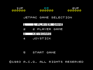 Jetpac game menu